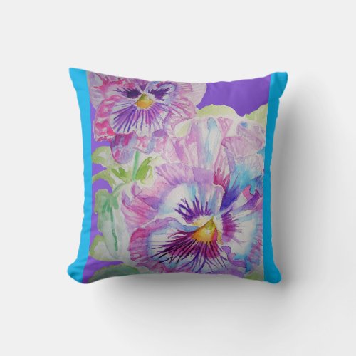 Purple Pansy Flowers Floral Blue decor Cushion