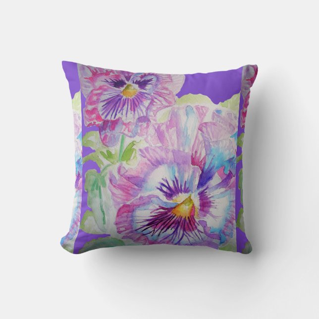 Purple Pansy Flowers Floral decor Cushion (Front)