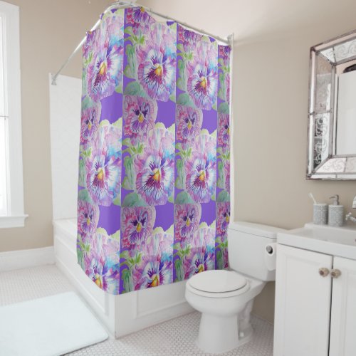 Purple Pansy Flowers Floral Shower Curtain