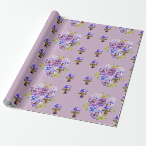 Purple Pansy flowers floral Watercolor Wrapping Wrapping Paper