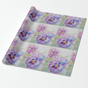 Purple Pansy flowers floral Watercolor Wrapping Wrapping Paper