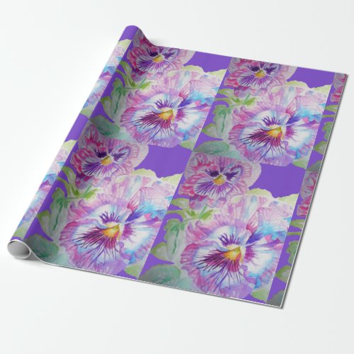 Purple Pansy flowers floral Watercolor Wrapping Wrapping Paper