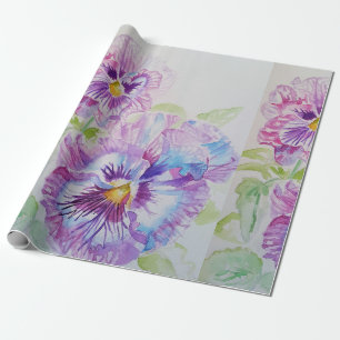 Purple Pansy flowers floral Watercolor Wrapping Wrapping Paper