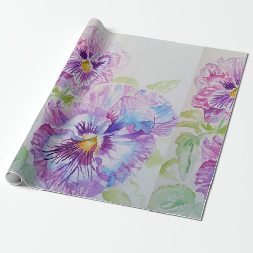 Purple Pansy flowers floral Watercolor Wrapping Wrapping Paper