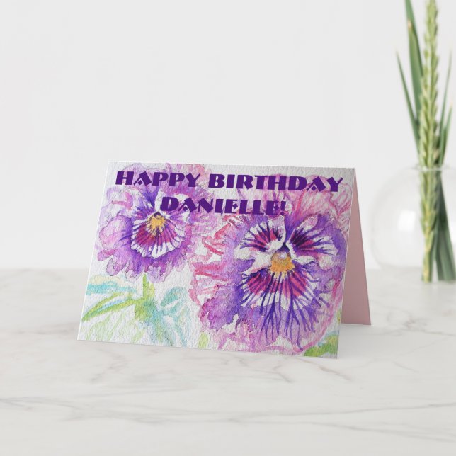 Purple Pansy flowers floral Watercolour Card (Front)