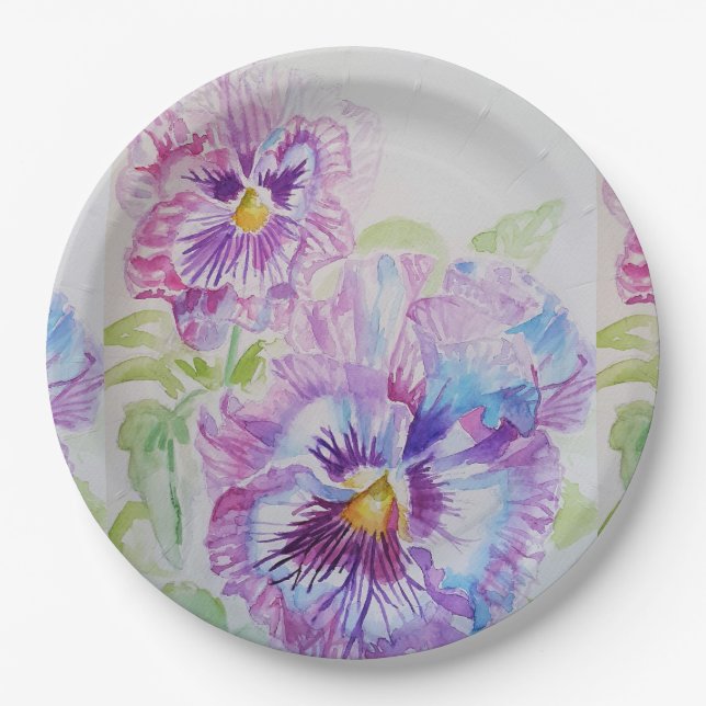 Purple Pansy Flowers Pattern Paper Party Plate (Front)