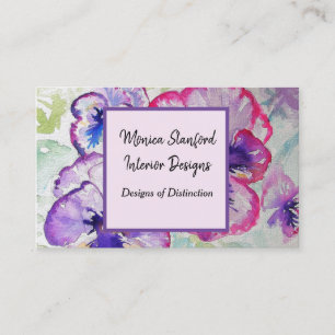 Purple Pansy Flowers Watercolour Business Card