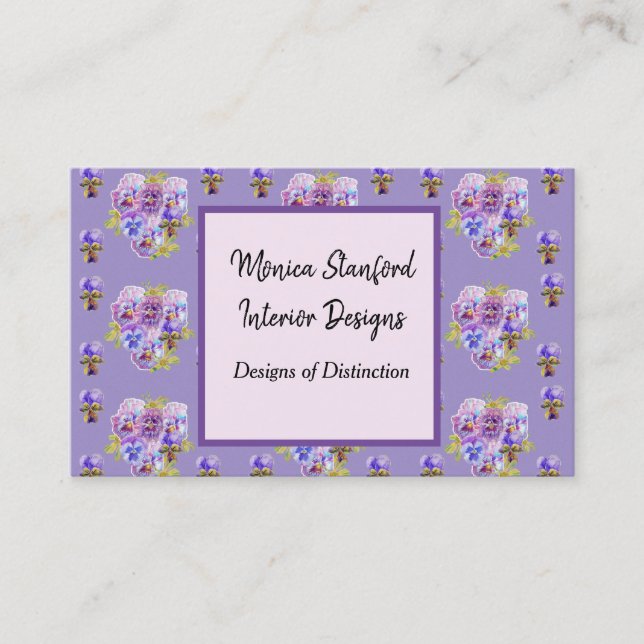 Purple Pansy Flowers Watercolour Business Card (Front)