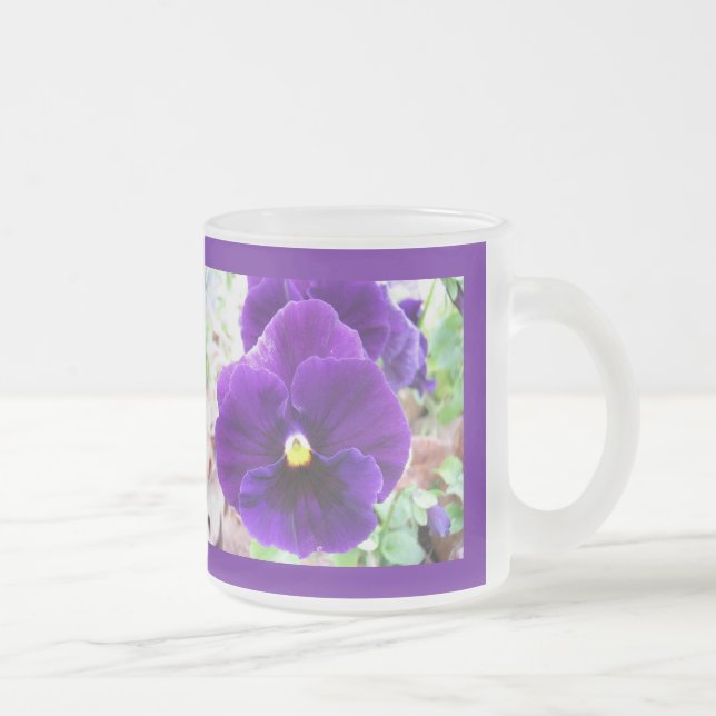Purple Pansy Frosted Glass Coffee Mug (Right)