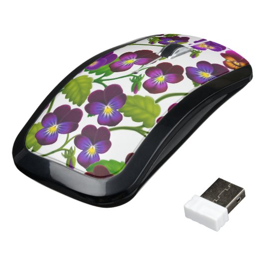 Purple Pansy Garden Flowers Wireless Mouse (Angled)