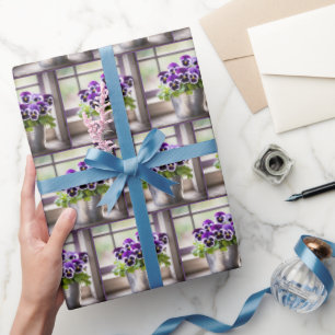 Purple Pansy In Pail Wrapping Paper