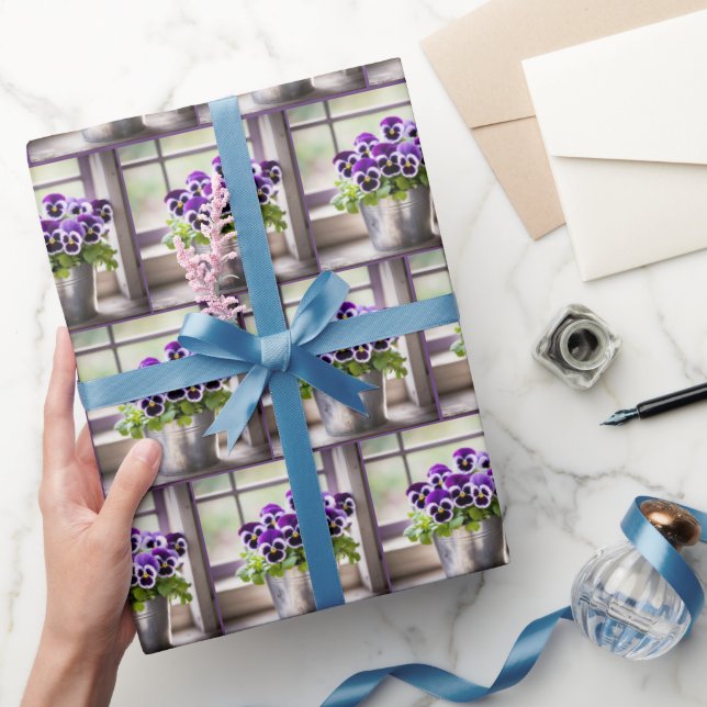 Purple Pansy In Pail Wrapping Paper (Gifting)