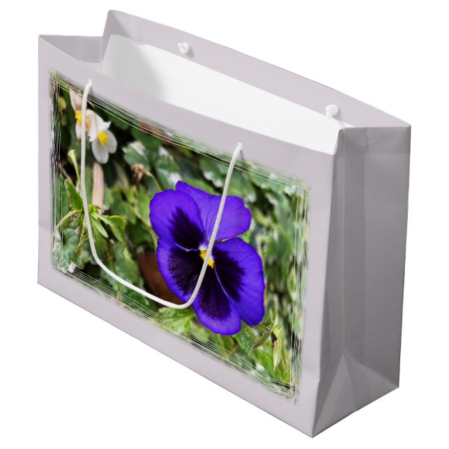 Purple pansy large gift bag (Front Angled)