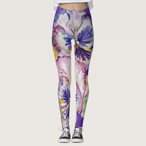 Purple Pansy large pansy Floral flower Leggings