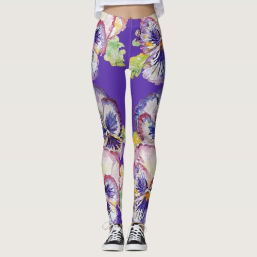 Purple Pansy large pansy Floral flower Leggings