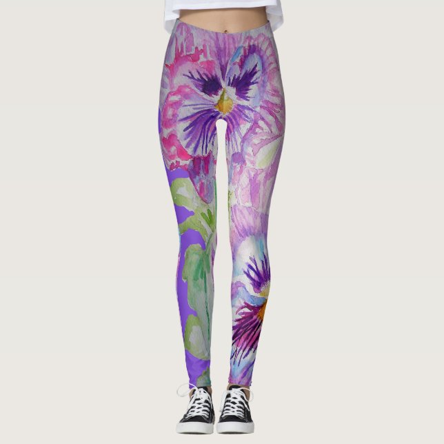 Purple Pansy large pansy Leggings (Front)