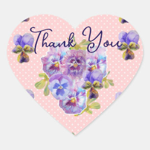 Purple Pansy Pansies Flower Pattern Thank You Heart Sticker