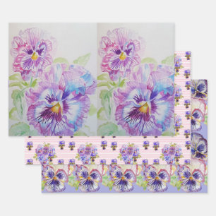 Purple Pansy Pansies flower Watercolor Painting Wrapping Paper Sheets