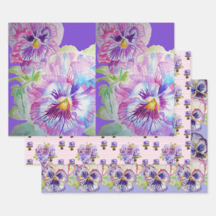 Purple Pansy Pansies flower Watercolor Painting Wrapping Paper Sheets