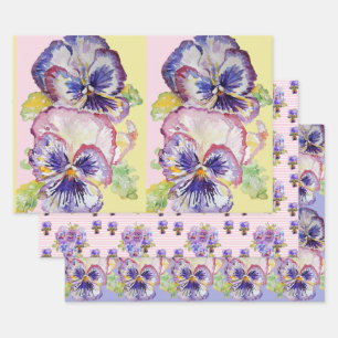 Purple Pansy Pansies flower Watercolor Painting Wrapping Paper Sheets