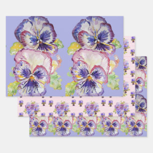 Purple Pansy Pansies flower Watercolor Painting Wrapping Paper Sheets