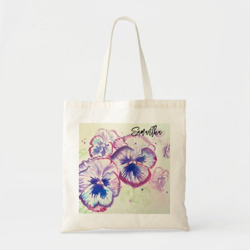 Purple Pansy Pansies Watercolor Painting Tote Bag