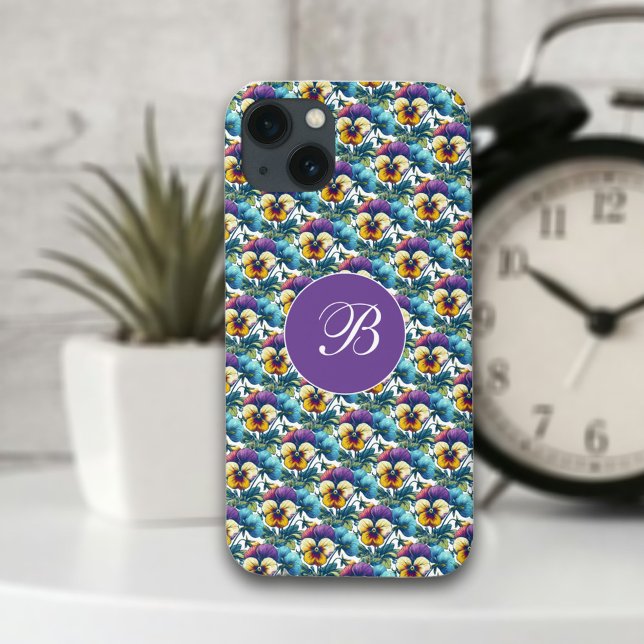Purple Pansy Patch Girly Monogram Floral Pattern  Case-Mate iPhone Case (Creator Uploaded)