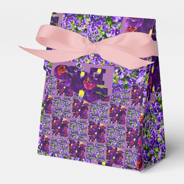 Purple Pansy Patchwork Print, Favor Boxes (Front Side)