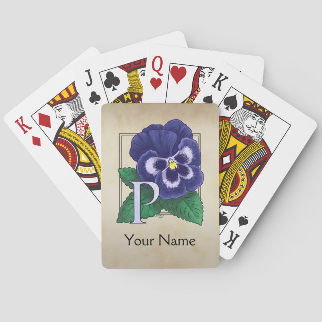 Purple Pansy Personalized Floral Monogram Poker Cards (Back)