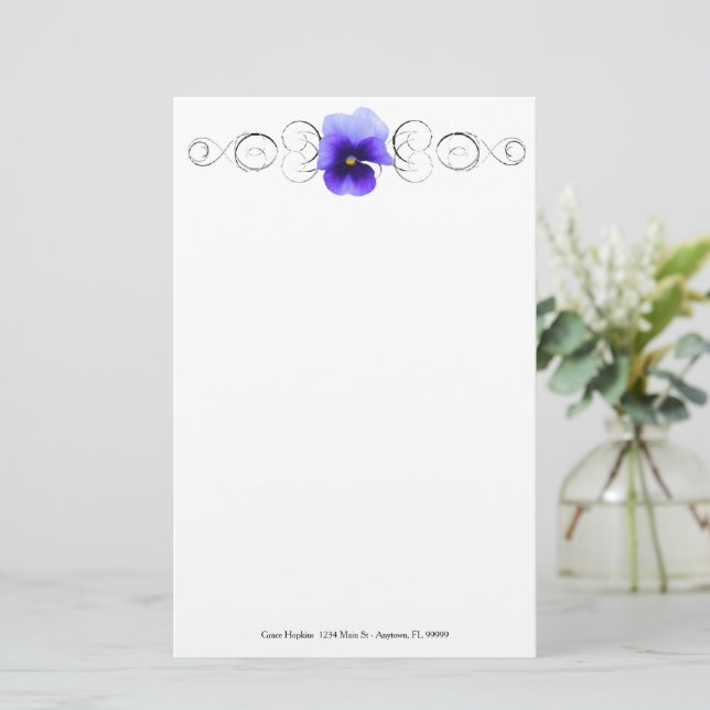 Purple Pansy Personalized Stationery (Standing Front)