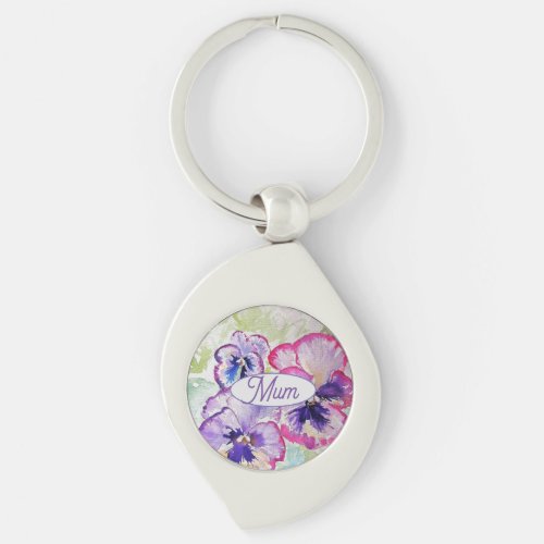Purple Pansy Pink Flower Floral Watercolor Mom Keychain