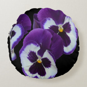Purple Pansy Posy, Round Pillow