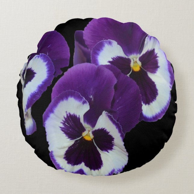 Purple Pansy Posy, Round Pillow (Front)