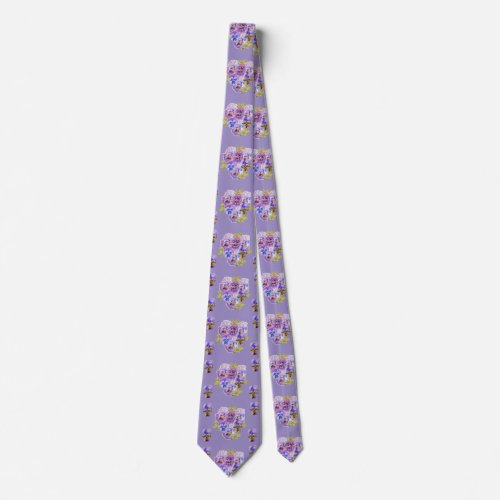 Purple Pansy Shabby Chic floral Mens Neck Tie