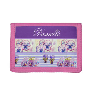 Purple Pansy Shabby Chic Watercolor Pink Blue Trifold Wallet