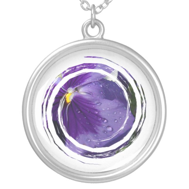 Purple Pansy Silver Plated Necklace (Front)
