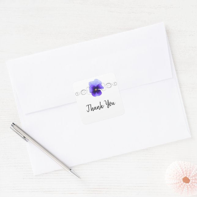 Purple Pansy Thank You Sticker (Envelope)