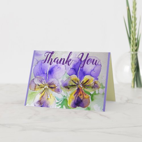 Purple Pansy Thank You thanks Watercolor Card