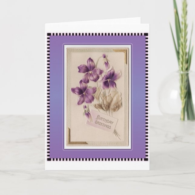 Purple Pansy Victorian Birthday Greetings Card (Front)