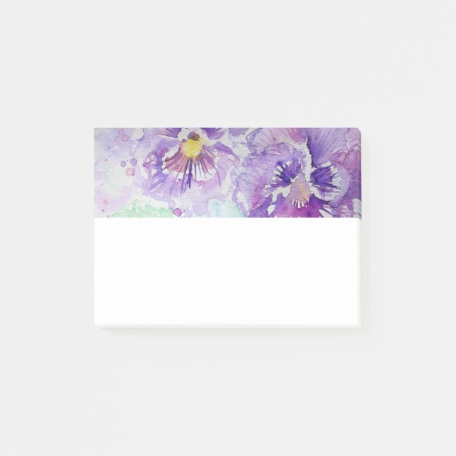 Purple Pansy Watercolor art floral Post it Notes (Front)