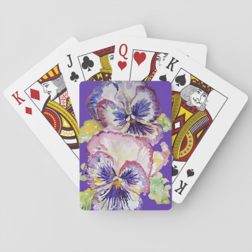 Purple Pansy Watercolor Flower Playing Cards Set