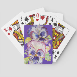Purple Pansy Watercolor Flower Playing Cards Set