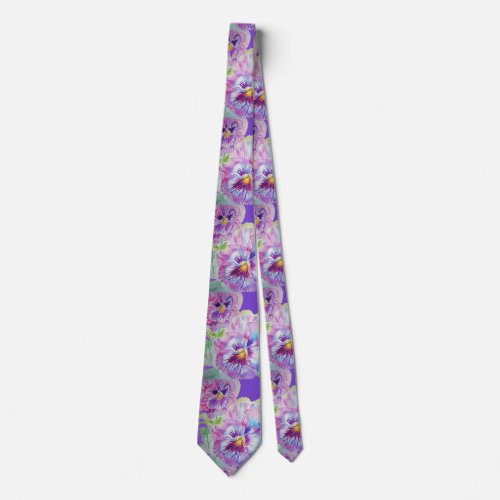 Purple Pansy Watercolor Painting Mens Neck Tie