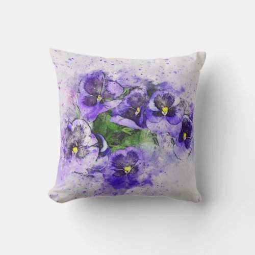 Purple Pansy Watercolor Throw Pillow