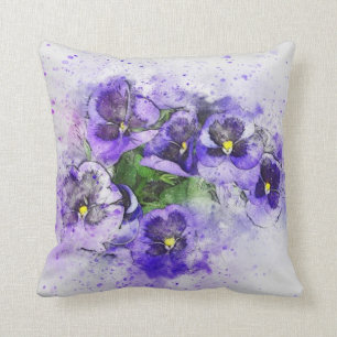 Purple Pansy Watercolor Throw Pillow