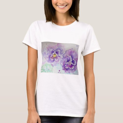 Purple Pansy Watercolour flower art T Shirt