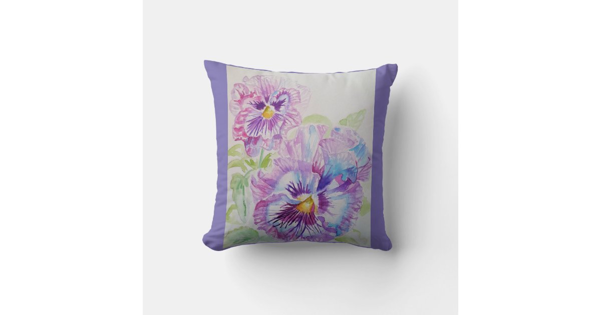 Purple Pansy Watercolour Flower floral Cushion Zazzle