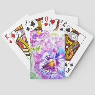 Purple Pansy Watercolour Flower Playing Cards Set