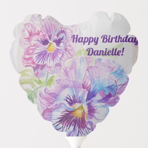 Purple Pansy Watercolour Happy Birthday Balloon