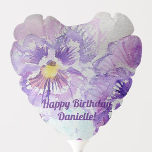 Purple Pansy Watercolour Happy Birthday Balloon